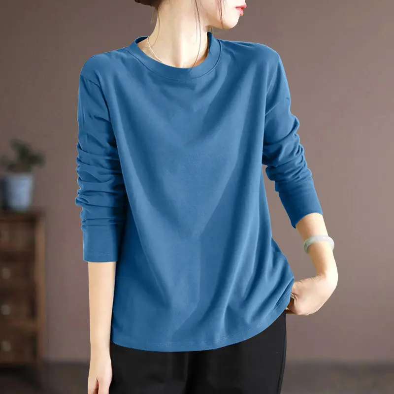 Áo Thun Dài Tay, Hàng Mới Về Mùa Thu, Dành Cho Nữ, Phong Cách Hàn Quốc, Dáng Rộng Vừa Vặn, Thời Trang, Thoải Mái, Màu Trơn Áo Sơ Mi Nhỏ Áo Thun Mẹ, Hàng Đầu, 2025