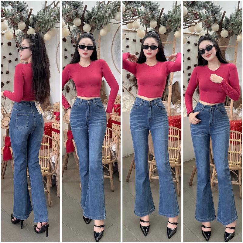[jeans - 852] Quần Jeans Nữ Ong 1 Nút Ống loe 1 nút trơn màu xanh  vs Wash râu mèo Chất Jean Mềm Co Giãn Từ 42kg - 55kg - Women, Denim Women Denim Pants giặt bằng nước lạnh boho khuyến nghị l 60 00kg-67 bò Kem girl phố chữ x