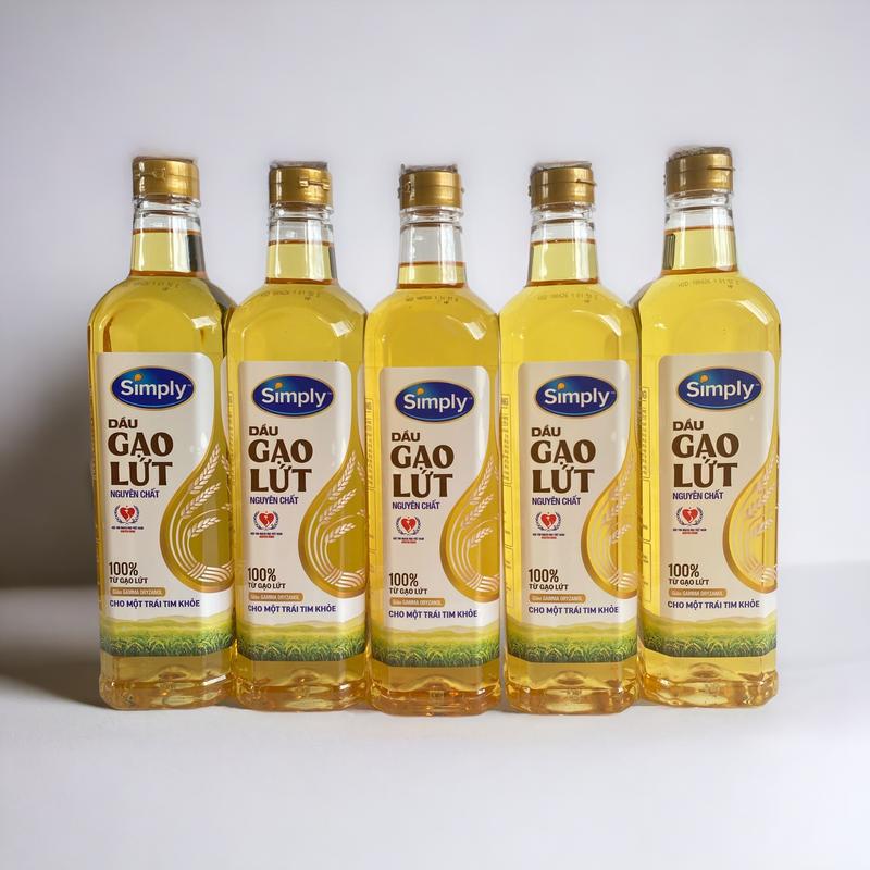 Simply Gạo Lứt - 5 Chai Dầu Simply Gạo lứt 1 lít- Dầu Gạo lứt - tốt cho hệ tim mạch Dầu Ăn dầu ăn