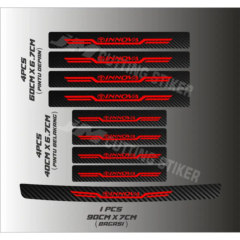 9pcs stiker sill plate mobil toyota innova stiker carbon 3d pelindung pijakan kaki 5