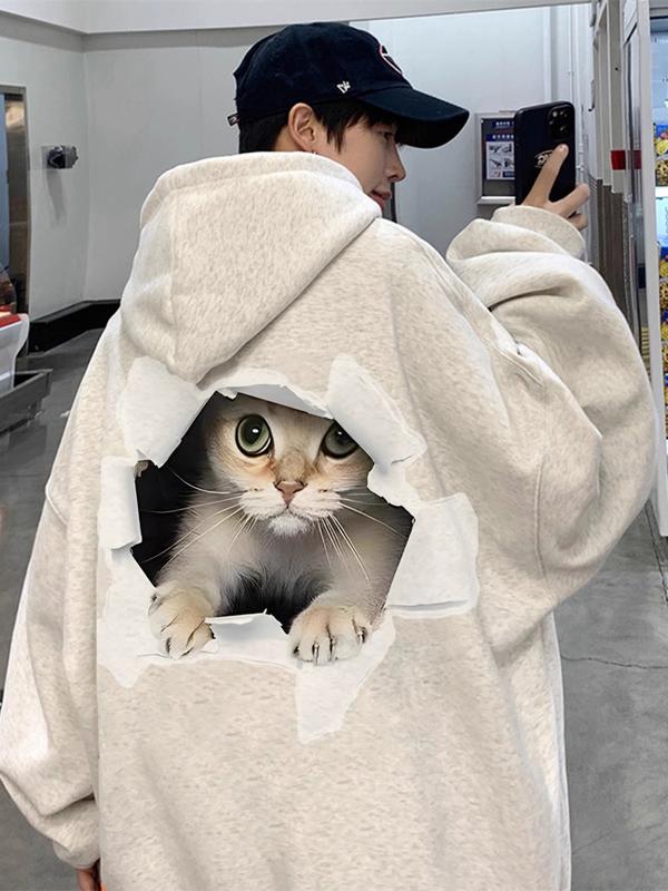 2024 Thu Đông Áo nỉ mới Áo hoodie nam có mũ trùm đầu rộng cộng với kích thước cộng với áo khoác lông cừu Hàng đầu thương hiệu thời thượng dành cho sinh viên-0141 hoodie hình đôi