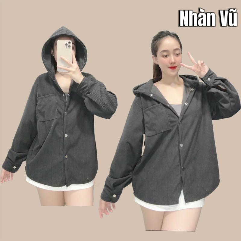 Áo Khoác Sơ Mi Nhung Gân Có Nón Trùm Đầu Dành Cho Nữ D02 - Jacket, Top