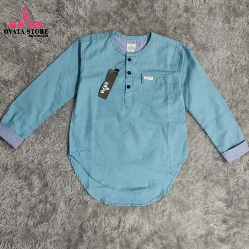Ovata Kemeja koko Kurta Polos Anak Cowo Lengan Panjang 1-14 Tahun Preimum Katun Sigaret Atasan Anak Laki Laki 0
