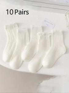 Girl's Solid Ruffle Trim Ankle Socks, Casual Comfy Breathable Socks for Daily Wear, Kid's Socks for All Seasons