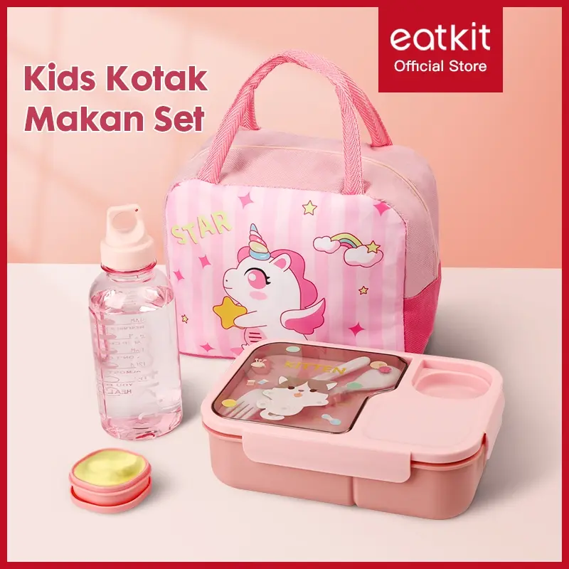 Eatkit Kotak Makan Sekolah 1450ml｜3 Sekat Anti Campur｜Bekal Anak Kartun