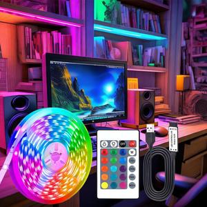 5V LEDストリップライト（リモコン付き）、RGB LEDストリップライト、部屋やパーティー、ホリデー装飾用ホームデコレーションライトストリップ