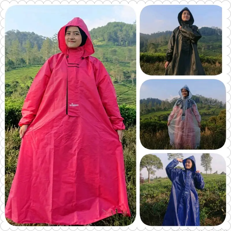 Jas Hujan Gamis Muslimah Raincoat Anti Rembes Hijab Tebal Syari Wanita Pria portabel