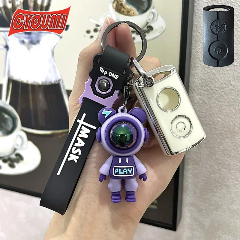 For Yamaha Nmax Xmax Vinoora Grand Filano 2024 2023 NVX Aerox S V2 White Silver Space Bear Car Key Case Cover Silicone TPU Keychain