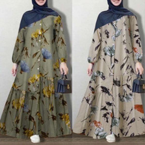 Product Introduction of New Autumn Cross-Border Supply Artistic Temperament Muslim Women's Pullover round Neck Large Swing Dress 10