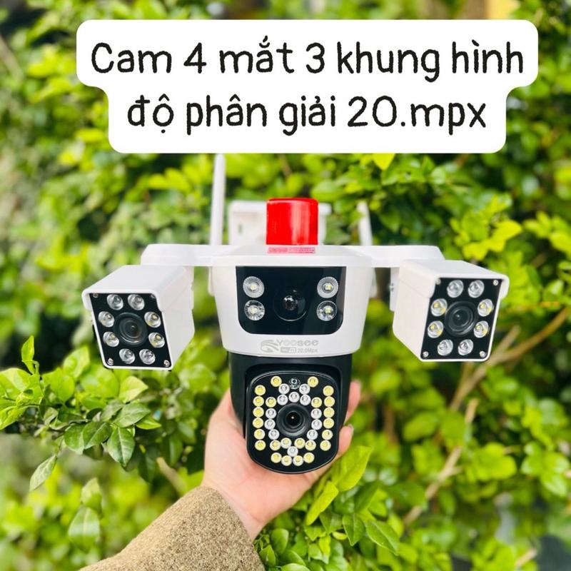 Cam 4 Mắt 3 Khung Hình Độ Phân Giải 20.mpx  xoay 360 độ bảo hành 12 tháng chống nc ngoài trời