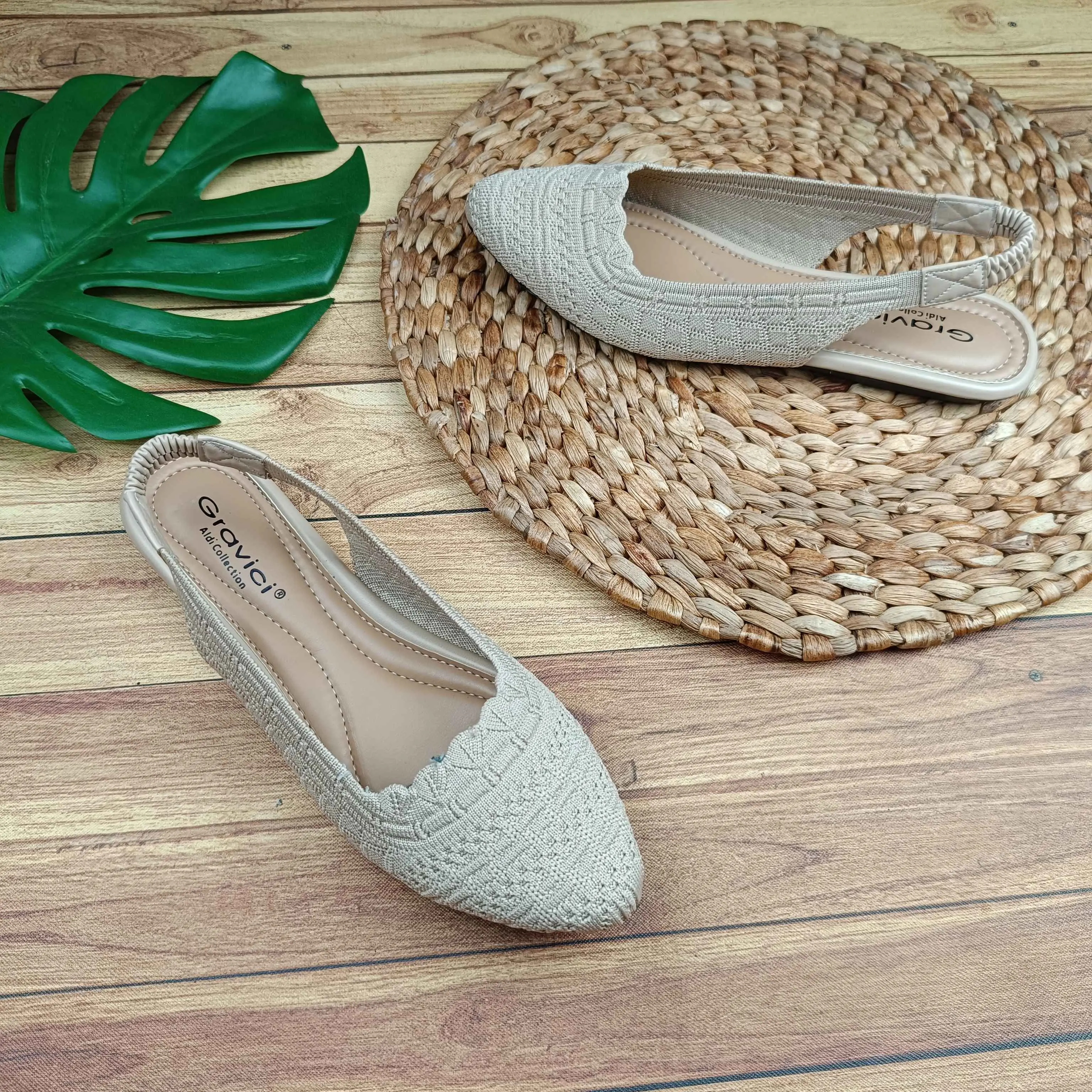 Sepatu Flat Wanita Bahan Rajut Geavici FL-02 Shoes Kerja Hitam Karet sandal wanita flat shoes mules flat shoes ballet tali belakang