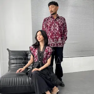 BAJU TENUN EVA Vest Couple Tenun Batik Outer Kerja Kondangan Setelan Atasan Casual Baju Cantik Pasangan Wanita Mewah Sarimbit Keluarga