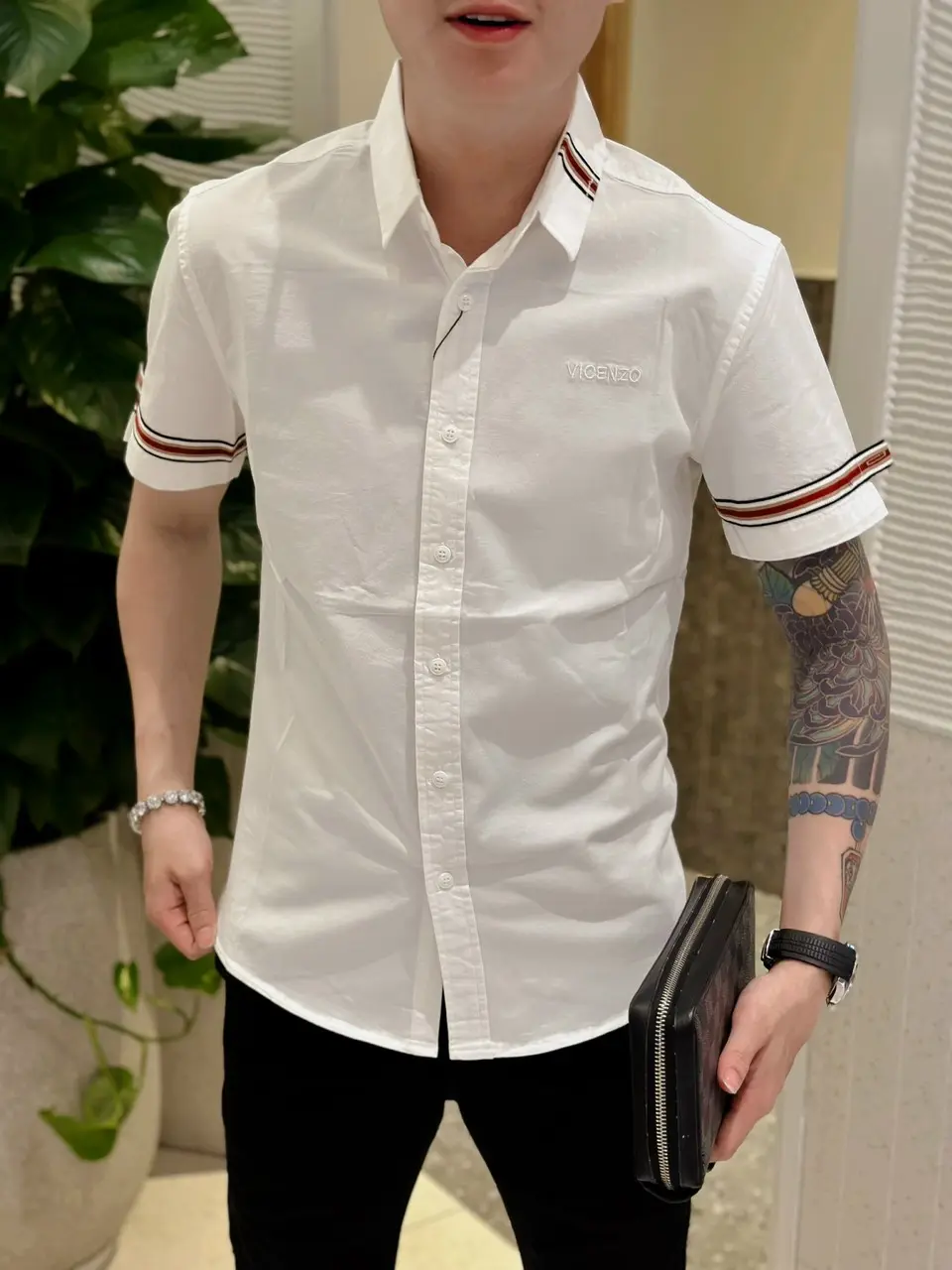 Áo sơ mi kaki Vicenzo 3513 ngắn tay Nam Menswear