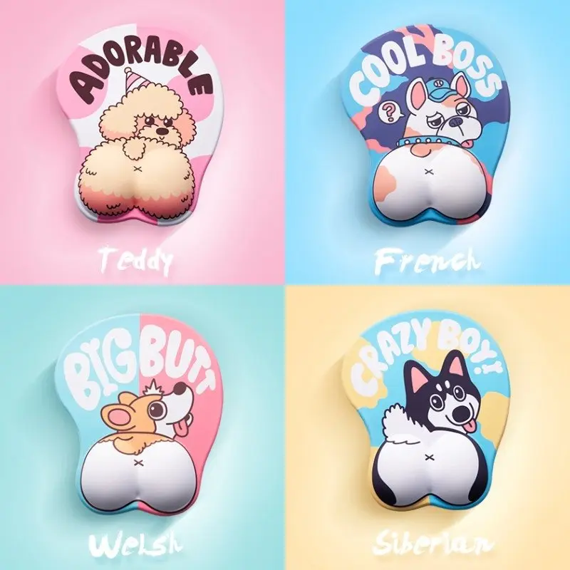Lót chuột có đệm tay silicon, lót chuột 3D mông Corgi, Poodle, Bulldog, Husky và chân mèo