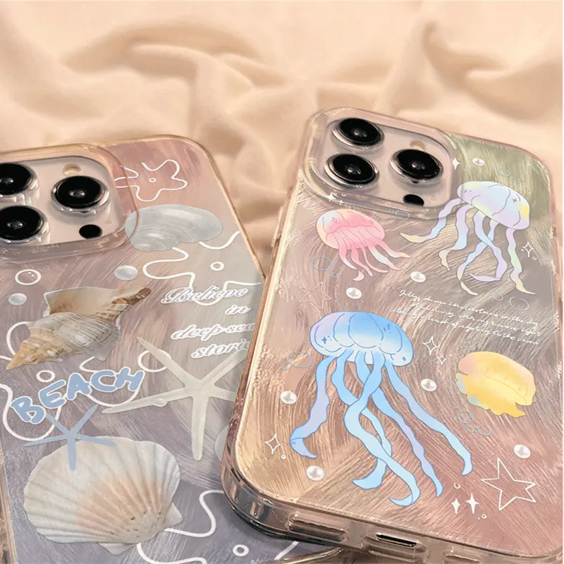 Case For HP Samsung A16 A06 A55 A35 A54 A05S A05 A15 A14 A13 A52 A04S A03S A02S A04E A03 A10 A10S A11 A12 A20 A30 A20S M11 M12 M13 M23 Casing IMD Cute Gradient Jellyfish Motif Crystal Bracelet Hard Case lvejiscc 4