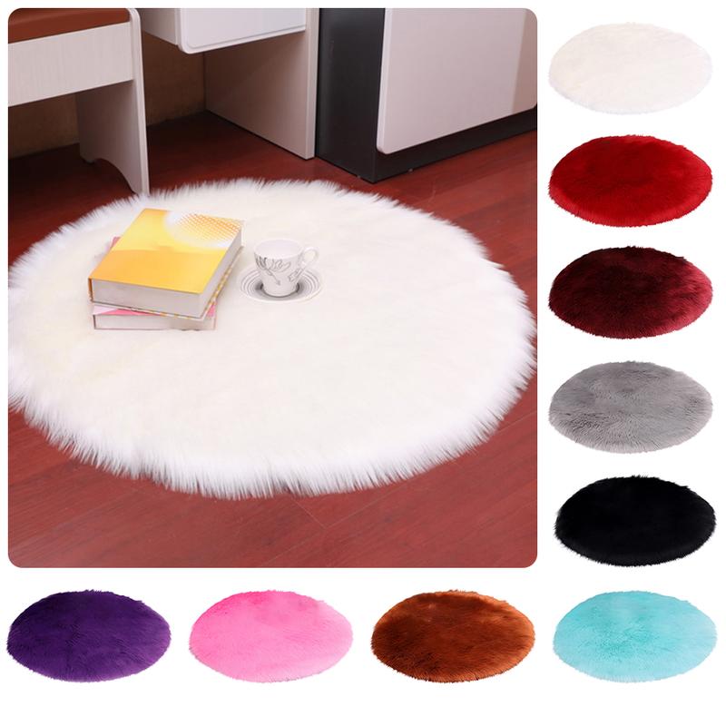 30/35/40/45cm Round Plain Fluffy Rug Pad Carpet Bedroom Mat Cover ...