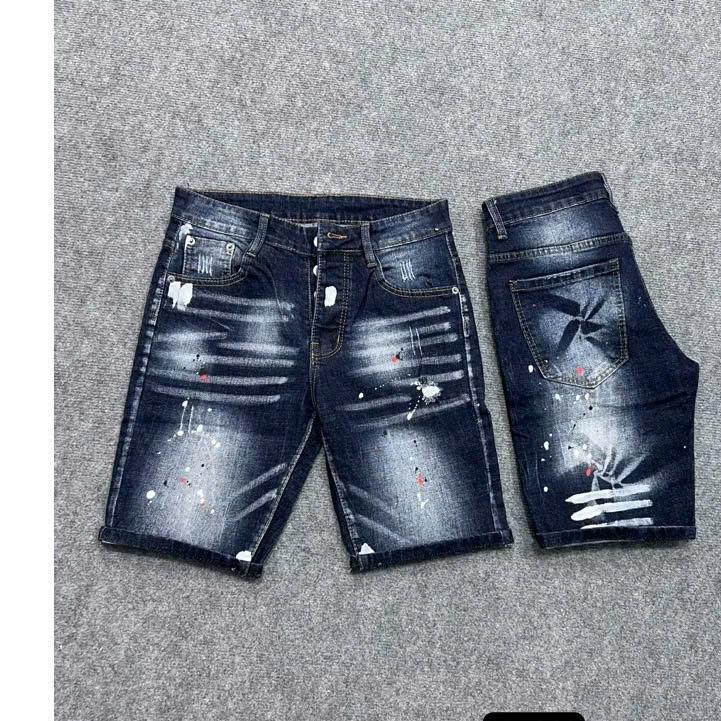 Quần short jean nam xanh chất bò dày co dãn họa tiết lốc xoáy boy phố mẫu mới trẻ trung Khoi nguyen menswear quần  ngố