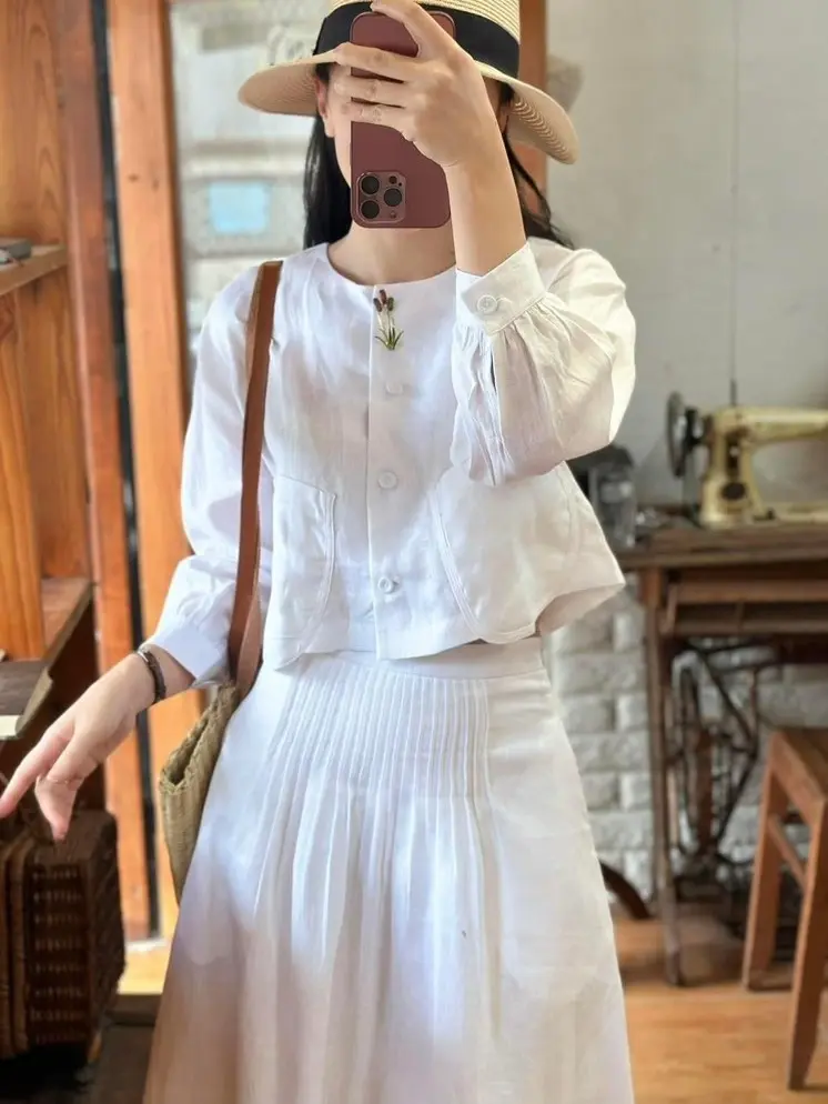 Sét  nữ mùa hè vải linen Hàn Bộ mặc nhà nữ áo và chân váy nữ  màu trắng style ,đi chơi,dạo phố,dự tiệc C44433 Top Women đầm thúc váy cổđiển chânváy trongsuốt váy bônggòn bộquầnáo icon full set đồ haanh. vay thietke  sang trọng váy thường mặc