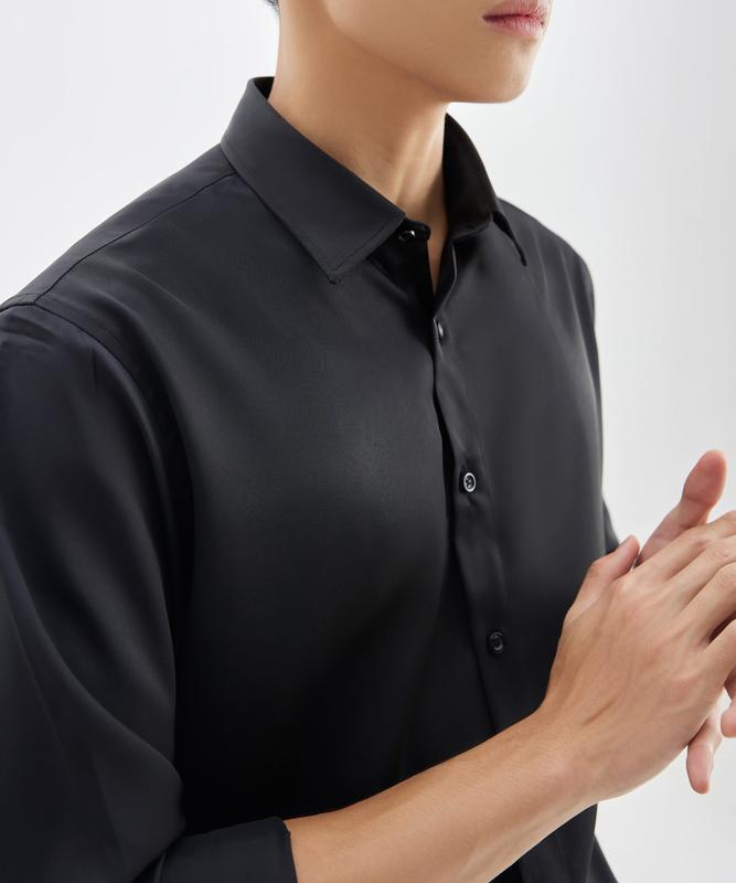 Áo sơ mi nam màu xanh biển công sở hàn quốc LORDMAN nhiều màu tay dài vải lụa ít nhăn thấm hút mồ hôi tốt 4