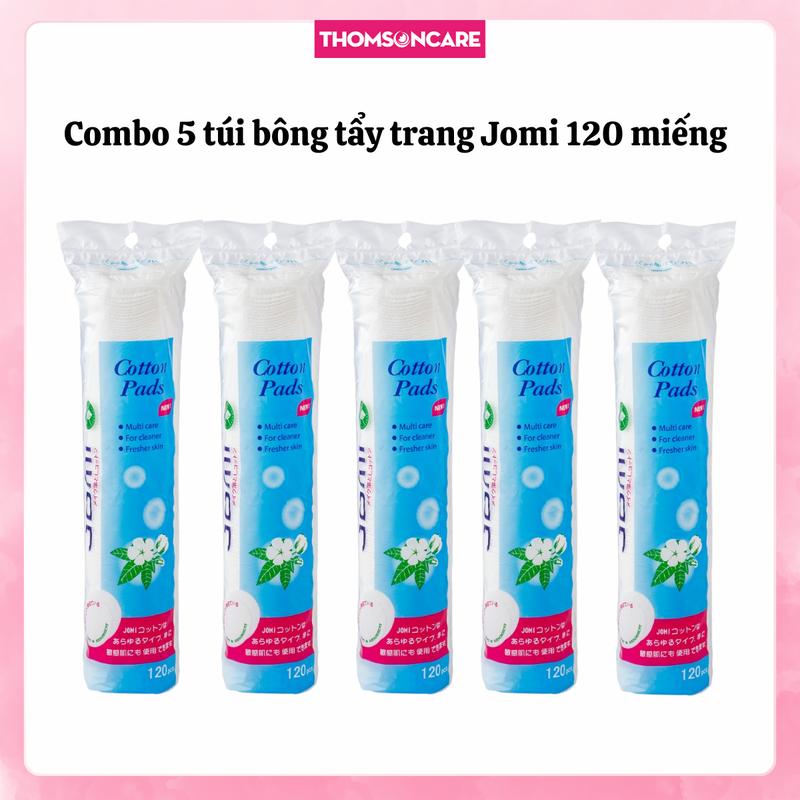  Combo 5 gói bông tẩy trang Jomi 120 miếng - Cotton Pads - bông cotton thiên nhiên mềm mại trên da Skincare Làm Đẹp Da 