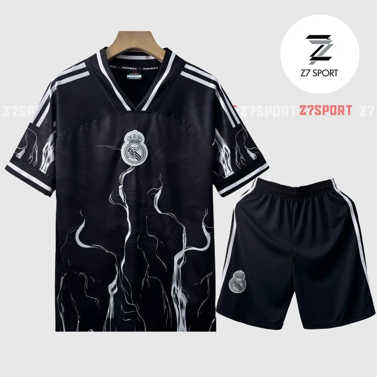 Bộ quần áo bóng đá, đồ đá banh REAL LION “ĐEN” logo THÊU vải thun lạnh cao cấp loại I Top Sport