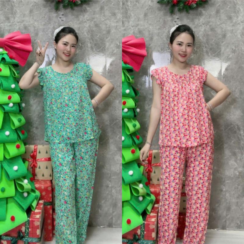 Đồ Bộ Nữ Măc Nhà Quần Dài Áo Cánh Tiên, Hoạ Tiết Hoa Nhí, Chất Tole Lanh 2 Da Mềm Mịn Mát, Thấm Hút Mồ Hôi, Có size TLD200 Voi Nhung dobo  inhoa Women Hồng