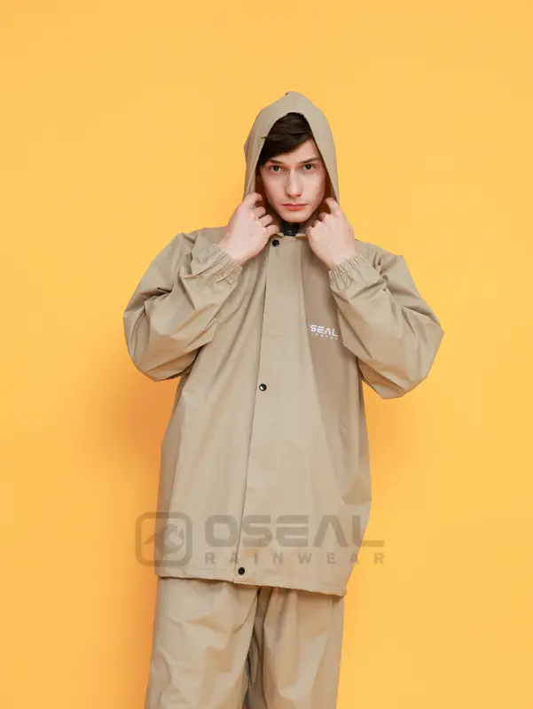 Jas Hujan OSEAL Full Seal Raincoat Mantel Pria Wanita Dewasa Aura Series Cream 4