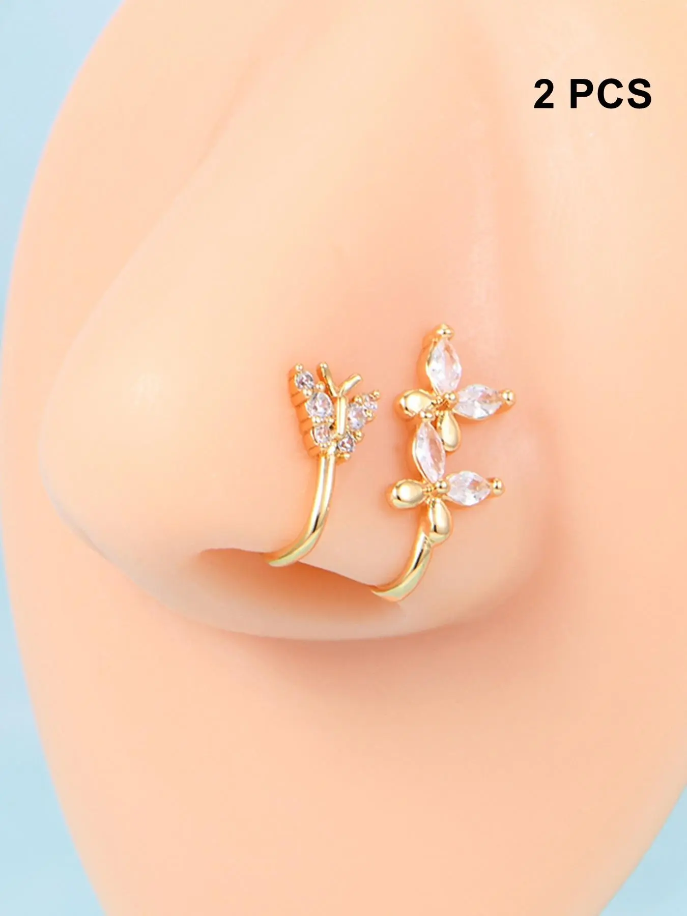 Butterfly Design Rhinestone Decor Nose Ring (2pcs), No Piercing Nose Clip for Women & Girls for Party, Daily Clothing Decor, Trendy All-match Jewelry for Birthday Gift
