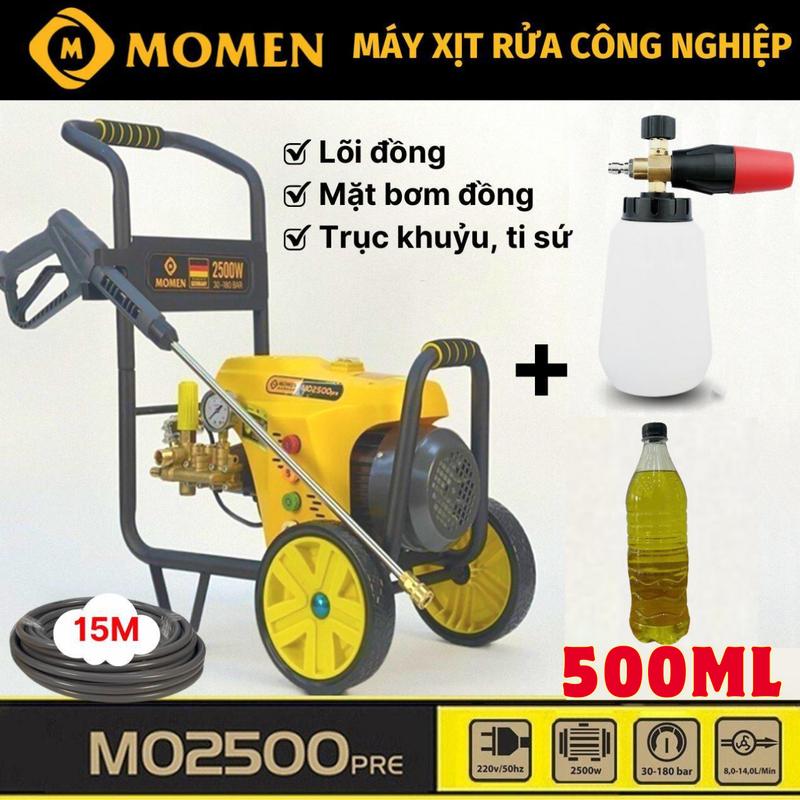  COMBO Máy Rửa Xe Công Nghiệp Momen 2500 + 1 Lọ Dung Dịch Tạo Bọt 500ML -Chuyên Dùng Tiệm Rửa Xe - Lõi Đồng -  Mặt Bơm Đồng - MO2500pre+ Bình Tạo Bọt Tuyết Chuyên Dụng 1l 