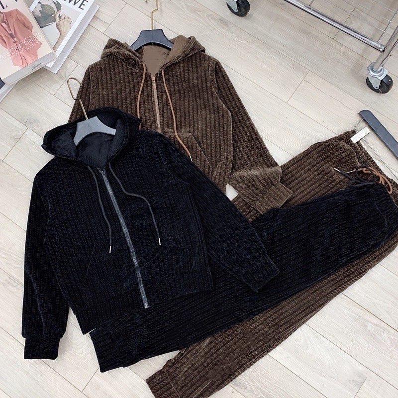 BỘ NHUNG NỮ CAO CẤP CỔ MŨ HÀNG CAO CẤP DÀY ĐẸP 2 MÀU ĐEN VÀ NÂU SÉT BỘ NỮ MÙA THU MÙA ĐÔNG Chất Nhung Tăm Dày Dặn S75 Áo Top setáoống quầnsuông đồ tingoan setáovàquần bbr Women Jacket váy bônggòn setáophông vàquầnđùi 【 đơn   885 xanh biển đầu ời trang