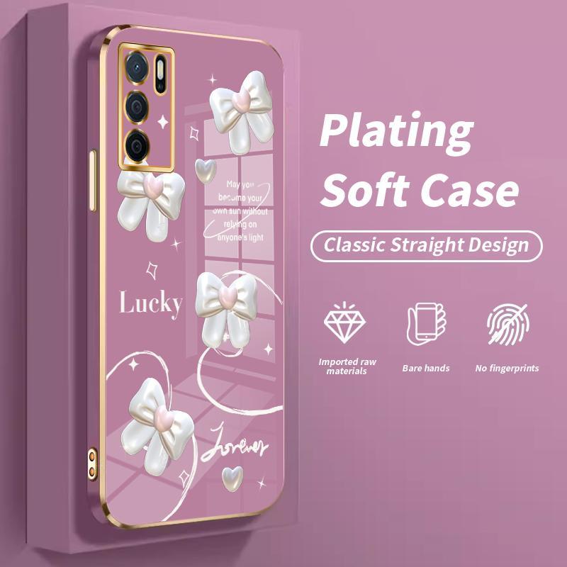 Casing Hp untuk OPPO A16 A16s A1 Pro A11 A11x A11K A12 A12s A12e A15 A15s A16K A16e A17 A18 A1k A1x A2 5G A2x A3 A31 A32 A33 2020 A35 2021 A36 A37 A38 A39 A3 Pro 3D Stereo Bow Tie Silicon TPU Electroplating Case Murah 3