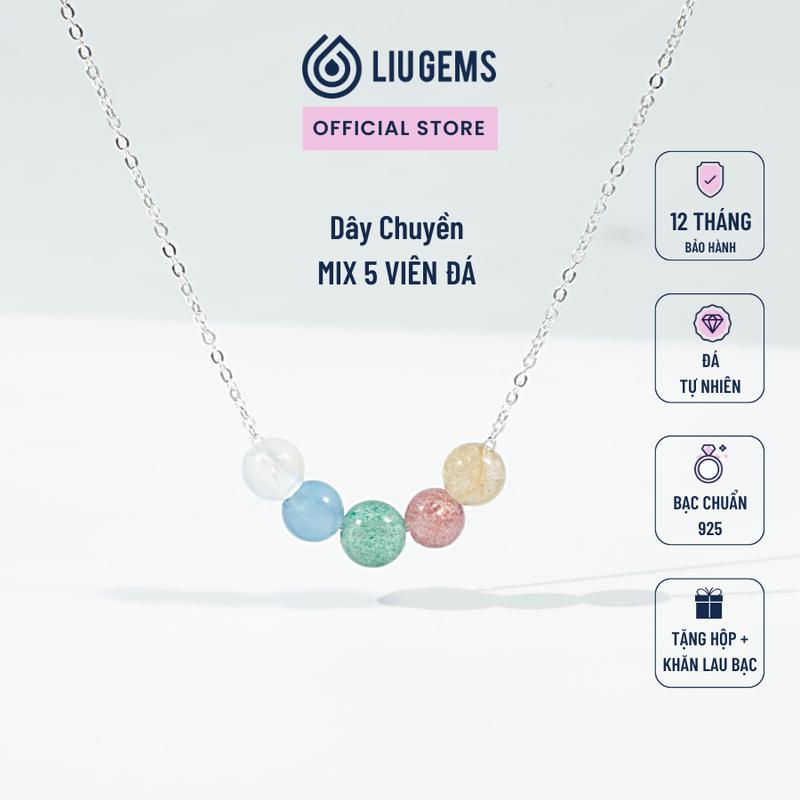 Dây Chuyền Nữ Bạc 925 Liugems Mix 5 Viên Đá Tự Nhiên Năng Lượng Tích Cực DC05 Mua một tặng một hộp đựng trang sức + một khăn lau bạc miễn phí