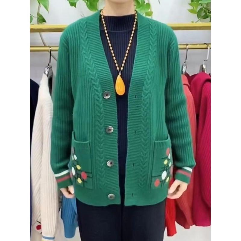 Váy Nữ, Áo Len Cardigan Dệt Kim, Áo Khoác Vòng Tròn Đôi, Thời Trang Và Phong Cách, Thích Hợp Cho Phụ Nữ Trung Người Già Và Cao Tuổi, Mặc Mùa Thu Và Mùa Đông, 2025 3