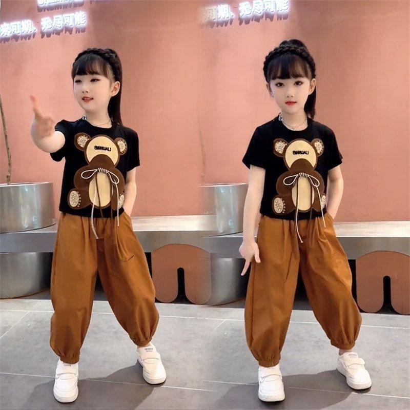 Product Introduction of Bộ Đồ Mùa Hè Cho Bé Gái, Cỡ Trung Bình Và Lớn, Thời Trang Mới, Thiết Kế Gấu Hoạt Hình, ngắn Tay, Phong Cách Thường Ngày Dáng Rộng Vừa Vặn, Quần Hai Mảnh, 2023 8
