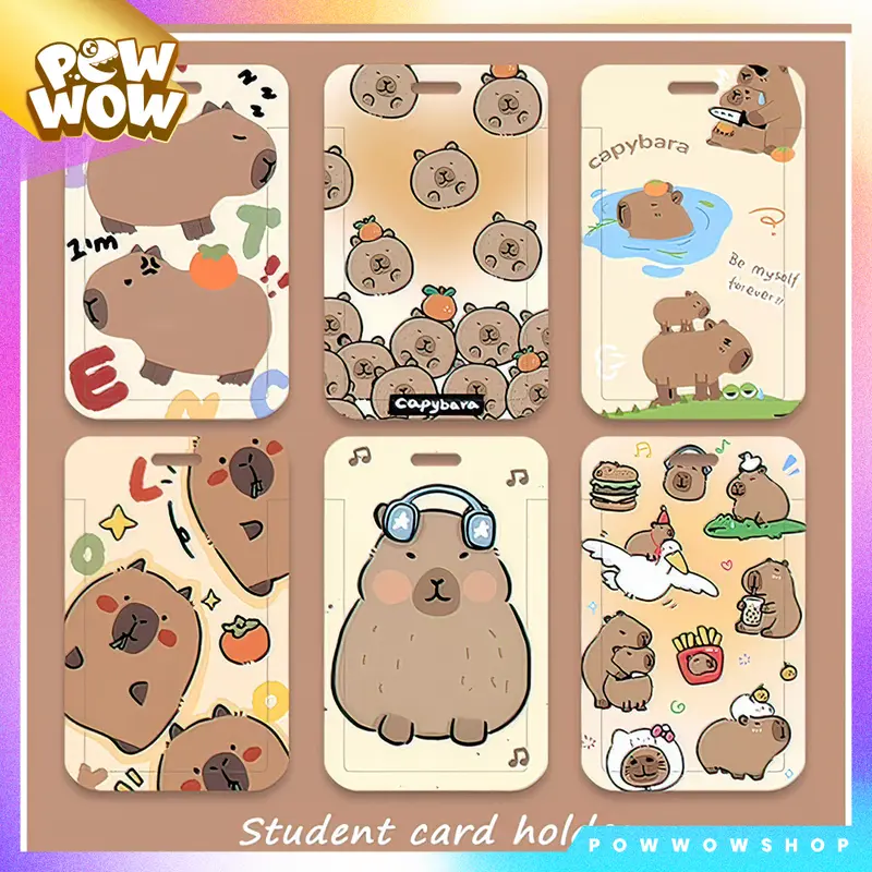 Bao Đựng Thẻ Nhân Viên Nhựa ABS Kèm Dây Đeo Thẻ Vải Canvas 45cm Phong Cách Chuột Lang Nước Capybara Đáng Yêu Cute 0