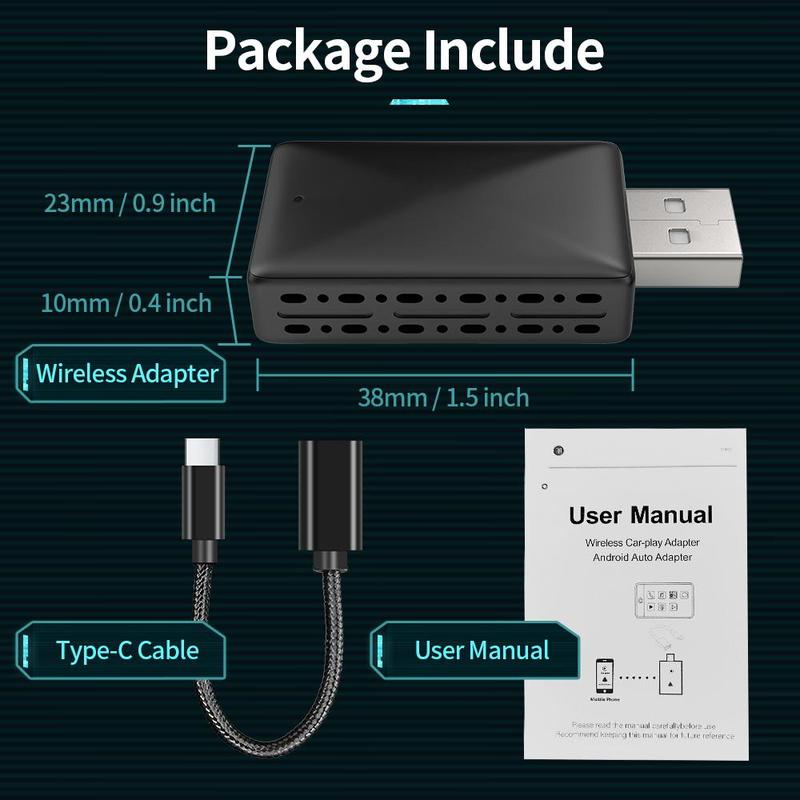 Product Introduction of 2 in 1 Car Wireless Adapter, Portable Car Audio Adapter for Wireless CarPlay/Android Auto, Compatible with Volvo Mercedes Kia VW, Car Electronics 1