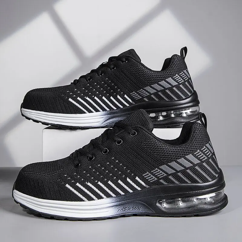 Giày Bảo Hộ Lao Động, Flyknit, Thoáng Khí, Chống Va Đập, Bảo Vệ Ngón Chân Thép Cho Nam, Thời Trang Và Dễ Phối Đồ, Nhẹ, Thích Hợp Đi Làm, Bảo Vệ An Toàn 6