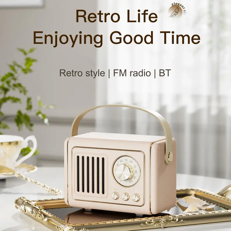 Portable Wireless Speaker, Vintage Style FM Radio Speaker with Classic Knob Design, Rechargeable Bluetooth-compatible Speaker for Home & Outdoor, Smartphone 7