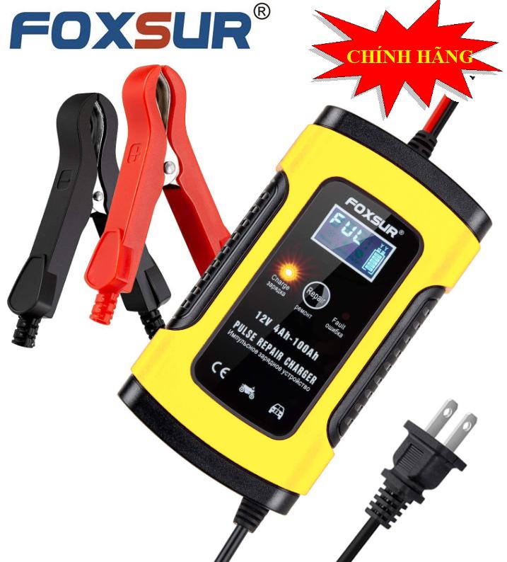  Sạc bình ắc quy 12V 100AH FOXSUR  thông minh tự ngắt khi đầy có chức năng khử sunfat sạc ắc quy ô tô sạc ắc quy xe máy 