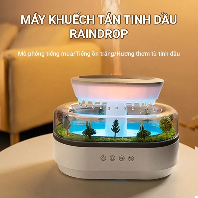 Máy khuếch tán phun sương tinh dầu Rain Drop Diffuser - Thiết kế sáng tạo tiểu cảnh mô phỏng hạt mưa rơi và tiếng ồn trắng giúp thư giãn - LED RGB nhiều màu - BH 12T