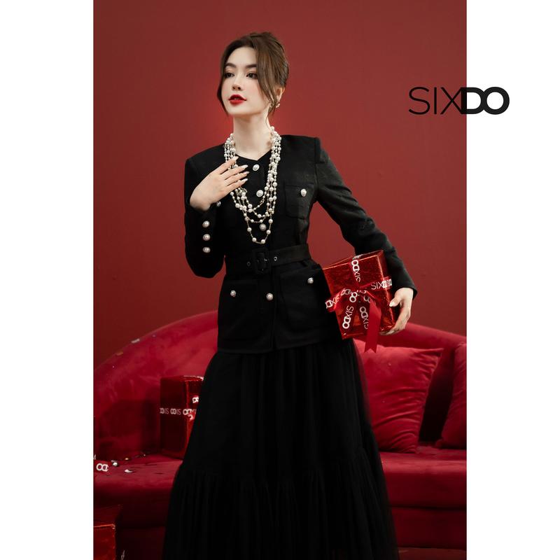 Áo vest kèm đai SIXDO Black Long Sleeves Woven Vest
