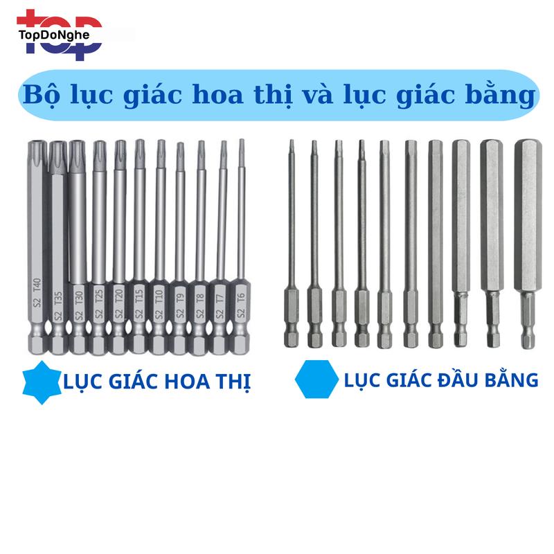 Bộ đầu mũi lục giác hoa thị và đầu lục giác đầu bằng có nam châm từ tính