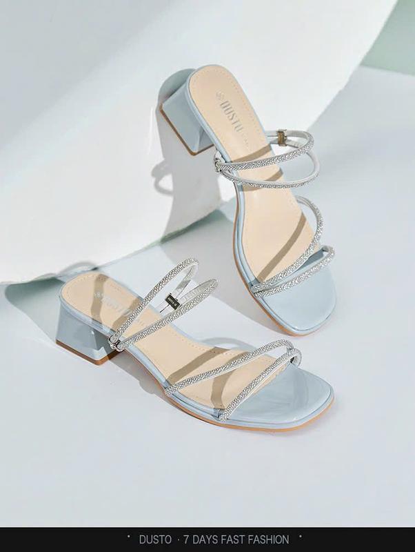 Saldal cao gót, Giày cao gót đế vuông 5p dây kim tuyến lấp lánh chuẩn size Bạc Trắng Đen  mã TD321 Nữ Shoes