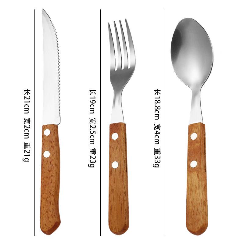 Stainless Steel Clip Handle Tableware Knife, Fork and Spoon Three-Piece Hotel Steak Knife and Fork Knife, Fork and Spoon New Creative Wooden Handle Steak Knife and Fork 8