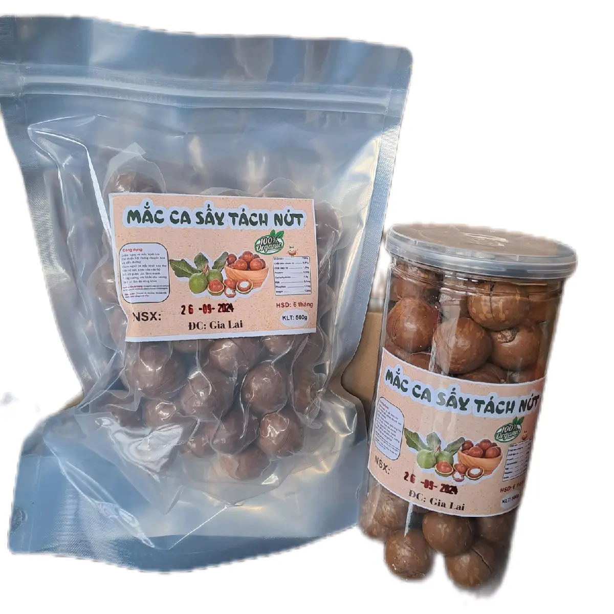 Mác ca sấy tách nứt nguyên hạt nhiệt độ 40_50 độ C trong 72h