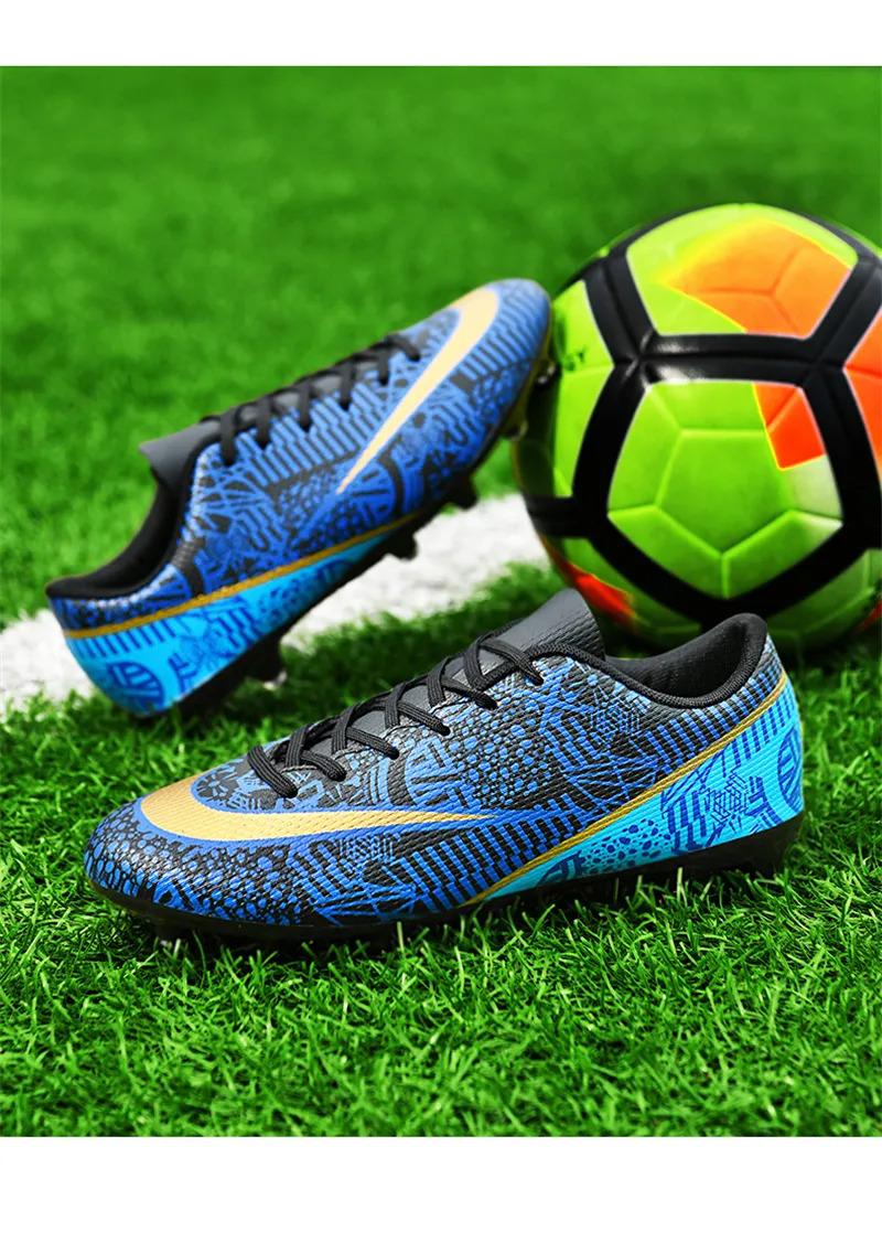 Product Introduction of High Quality Men Women Soccer Shoes Light Cleats Training Football Shoes Ankle Sport Long Spike Sneakers Turf Futsal Shoes Big Size 33-45 38