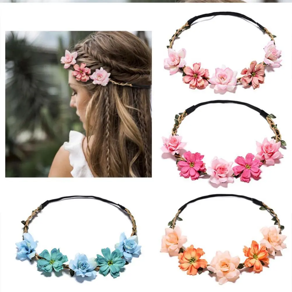 Boho Girl Floral Crown Flower Headband Hair Garland Wedding Headpiece Pink