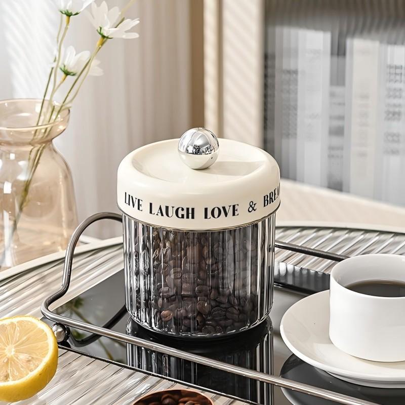 Coffee Bean Storage Jar, 1 Count Clear Food Storage Container with Lid, Dustproof Food Preserving Container for Home Kitchen Dormitory Office, Utensils 0