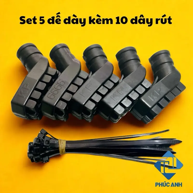 Set 5 Bọc Chân Chống ĐẾ DÀY/ Đế Cao Su Chống Xe Honda Kèm 10 Dây Rút