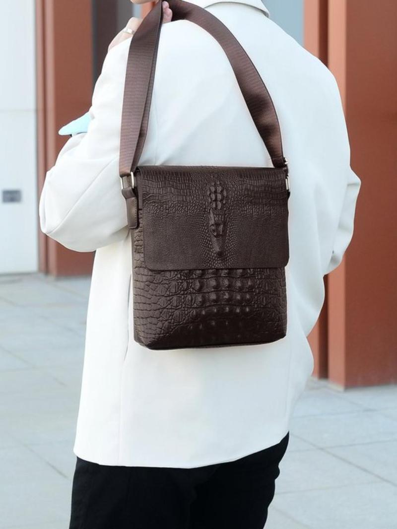 Product Introduction of Men's Casual Crocodile Embossed PU Leather Crossbody Bag 4